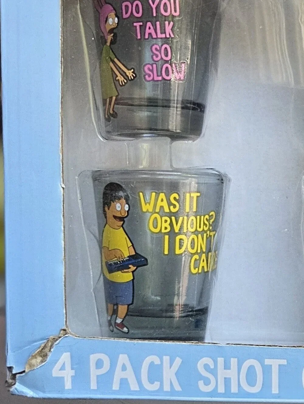 Bob's Burgers 4-Pack Shot Glass Set produced by Surreal Entertainment Box Damage